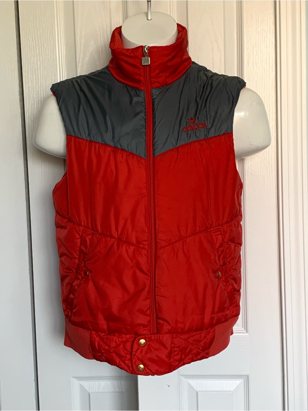 adidas Red and Gray Quilted Puffer Vest